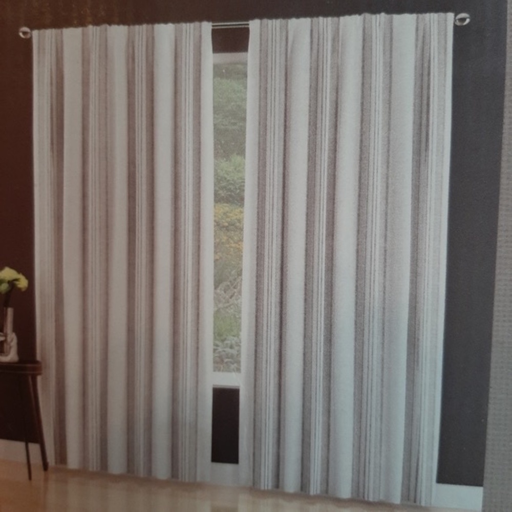 Pure Luxury Linen white gray stripe drapes curtains 48 x 96